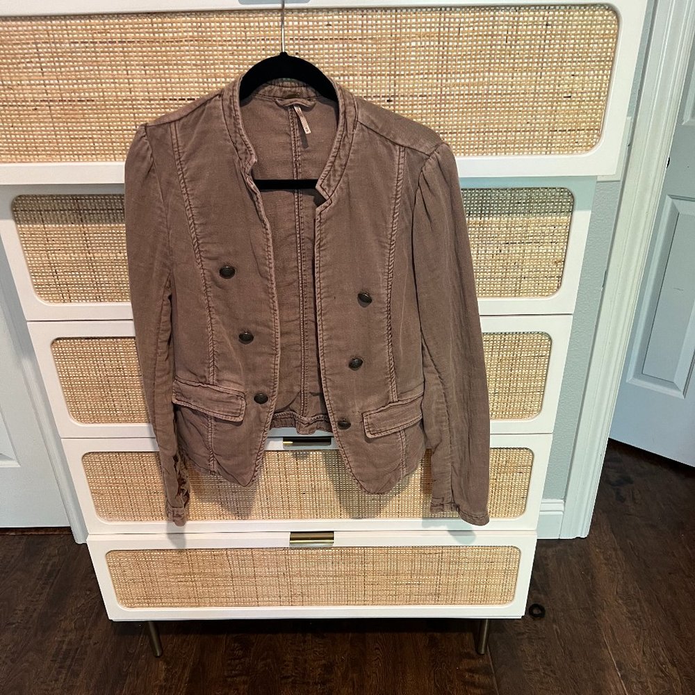 Free People Taupe Military-Style Double-Breasted Jacket